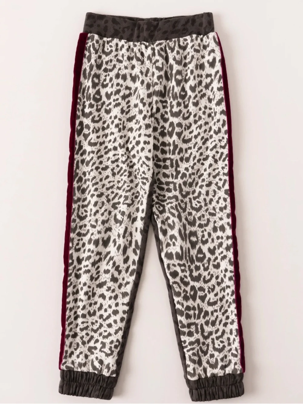 kidpik White and Gray Leopard Print Two-Piece Set with Dark Pink Stripe